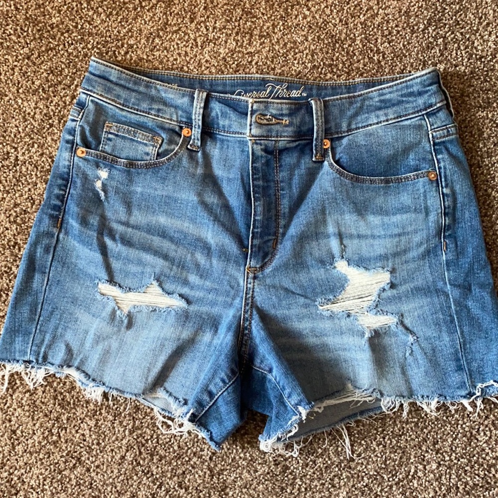High rise distressed Jean shorts